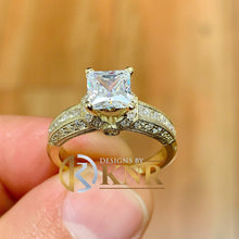 Load image into Gallery viewer, Princess Cut And Round Cut Sides Natural Diamond Engagement Ring Filigree Wedding Ring Prong Set Bridal Ring 14K Solid Yellow Gold 1.70ctw
