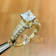 Load image into Gallery viewer, Princess Cut And Round Cut Sides Natural Diamond Engagement Ring Filigree Wedding Ring Prong Set Bridal Ring 14K Solid Yellow Gold 1.70ctw