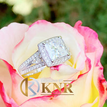 Load image into Gallery viewer, Princess Cut Moissanite And Round And Marquise Engagement Ring Set In 14k Solid Heavy White Gold Bridal Ring Halo Style Wedding Ring 3.00ctw