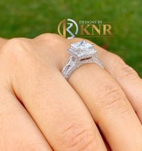 Load image into Gallery viewer, Princess Cut Moissanite And Cvd Round And Marquise Sides Diamonds Engagement Ring Halo Bridal Ring For Her 14k Solid Heavy White Gold 3.00ct