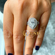 Load image into Gallery viewer, Pear Shape And Round Cut Sides Diamond Engagement Ring IGI Certified 14k Solid White Gold Bridal Ring Double Halo Wedding Ring For Her 2.70