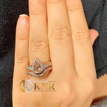 Load image into Gallery viewer, Natural Pear Shape Morganite And Natural Side Round Cut Diamond Ring And Matching Band Wedding Set Halo Ring Set 14k Solid Rose Gold 3.25ctw