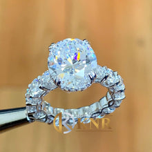 Load image into Gallery viewer, Oval Cut Moissanite And Round Cut Sides Engagement Ring Eternity Style Set In 14k Solid White Gold Wedding Ring Prong Set Bridal Ring 5.00ct