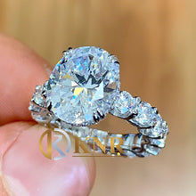 Load image into Gallery viewer, Oval Cut Moissanite And Round Cut Sides Engagement Ring Eternity Style Set In 14k Solid White Gold Wedding Ring Prong Set Bridal Ring 5.00ct