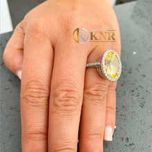 Load image into Gallery viewer, Oval Cut Simulated Fancy Yellow And Round Cut Cvd Diamond Engagement Ring Halo Bridal Ring 14k Solid White Gold Righ Hand Ring For Her 8.50