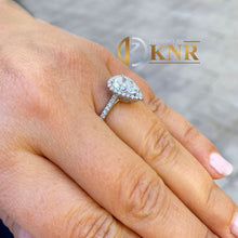Load image into Gallery viewer, Pear Shape Moissanite And Natural Round Cut Sides Diamonds Engagement Ring 14k Solid White Gold Bridal Ring Halo Style Wedding Ring 2.50ctw