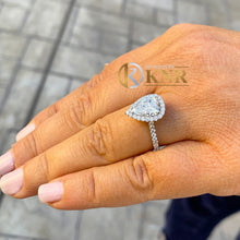 Load image into Gallery viewer, Pear Shape Moissanite And Natural Round Cut Sides Diamonds Engagement Ring 14k Solid White Gold Bridal Ring Halo Style Wedding Ring 2.50ctw