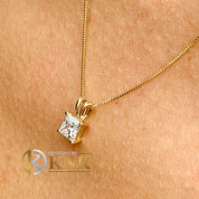Load image into Gallery viewer, Princess Cut Moissanite Prong Set Solitaire Necklace And Chain In 14k Solid Yellow Gold Bridal Gift Lady's Delicate Wedding Gift 1.00ct