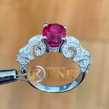 Load image into Gallery viewer, Oval Shape Ruby And Round Cut Natural Diamonds Engagement Ring 14k Solid White Gold Wedding Ring Antique Style Bridal Anniversary 2.90ctw