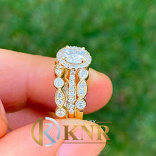 Load image into Gallery viewer, 14k solid yellow gold round cut natural diamond engagement ring and two bands, wedding, anniversary, propose, antique, deco, bridal 2.00ct