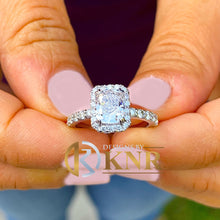 Load image into Gallery viewer, IGI Certified Cushion Cut And Round Cut Sides Diamond Engagement Ring Set In 14k Solid White Gold Bridal Ring Halo Wedding Ring 2.80ct F-VS2