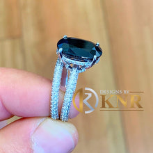 Load image into Gallery viewer, Oval Shape Blue Sapphire And Natural Diamonds Engagement Ring Halo Bridal Wedding Anniversary Promise Propose 14k Solid White Gold 4.50ctw