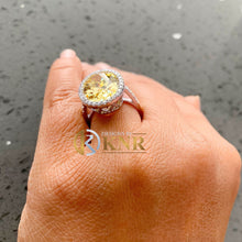 Load image into Gallery viewer, Oval Cut Simulated Fancy Yellow And Round Cut Cvd Diamond Engagement Ring Halo Bridal Ring 14k Solid White Gold Righ Hand Ring For Her 8.50