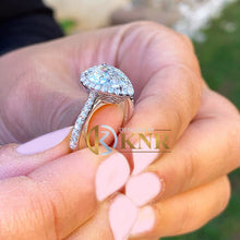 Load image into Gallery viewer, Pear Shape Moissanite And Natural Round Cut Sides Diamonds Engagement Ring 14k Solid White Gold Bridal Ring Halo Style Wedding Ring 2.50ctw