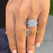 Load image into Gallery viewer, Cushion Cut Moissanite And Round Cut Sides Engagement Ring And Matching Band Bridal Ring Halo Wedding Ring Women's 14k Solid White Gold 2.30