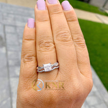 Load image into Gallery viewer, Princess Cut Moissanite and Round Cut Sides Natural Diamond Engagement Ring And Matching Band 14k Solid White Gold Wedding Bridal Ring 1.55