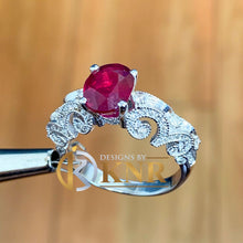 Load image into Gallery viewer, Oval Shape Ruby And Round Cut Natural Diamonds Engagement Ring 14k Solid White Gold Wedding Ring Antique Style Bridal Anniversary 2.90ctw