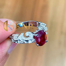 Load image into Gallery viewer, Oval Shape Ruby And Round Cut Natural Diamonds Engagement Ring 14k Solid White Gold Wedding Ring Antique Style Bridal Anniversary 2.90ctw