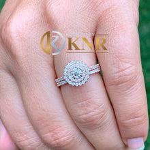 Load image into Gallery viewer, 14k Solid Rose Gold Round Cut Vatural Diamond Engagement Ring And Matching Band Double Halo Wedding Ring Halo Bridal Ring For Her 1.10ctw