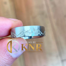 Load image into Gallery viewer, 14K White Gold Solid And Heavy Eternity Style Beveled Style Men's Band Mountain Design Ring Carved Edging Men's Wedding Band For Him 6.0mm