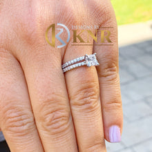 Load image into Gallery viewer, Princess Cut Moissanite and Round Cut Sides Engagement Ring And Matching Band Set For Her Wedding Ring And Band In 14k Solid White Gold 2.00