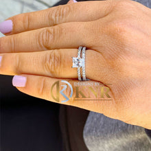 Load image into Gallery viewer, Princess Cut Moissanite and Round Cut Sides Natural Diamond Engagement Ring And Matching Band Set In 14k Solid White Gold Wedding Set 1.60ct