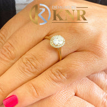 Load image into Gallery viewer, Oval Shape Center and Round Cut Side Natural Diamond Halo Engagement Ring 14k Solid Yellow Gold Wedding Ring Minimalist Bridal Ring 1.20ctw