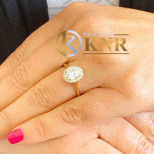 Load image into Gallery viewer, Oval Shape Center and Round Cut Side Natural Diamond Halo Engagement Ring 14k Solid Yellow Gold Wedding Ring Minimalist Bridal Ring 1.20ctw