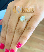 Load image into Gallery viewer, Oval Shape Center and Round Cut Side Natural Diamond Halo Engagement Ring 14k Solid Yellow Gold Wedding Ring Minimalist Bridal Ring 1.20ctw