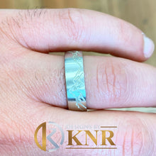 Load image into Gallery viewer, 14K White Gold Solid And Heavy Eternity Style Beveled Style Men's Band Mountain Design Ring Carved Edging Men's Wedding Band For Him 6.0mm