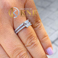 Load image into Gallery viewer, Princess Cut Moissanite and Round Cut Sides Natural Diamond Engagement Ring And Matching Band Set In 14k Solid White Gold Wedding Set 1.60ct