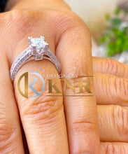 Load image into Gallery viewer, Natural Princess Cut And Round Cut Diamond Engagement Ring Bridal Filigree Antique Style Wedding Ring 14K Solid White Gold Bridal Ring 1.50