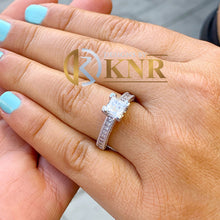 Load image into Gallery viewer, Natural Princess Cut And Round Cut Diamond Engagement Ring Bridal Filigree Antique Style Wedding Ring 14K Solid White Gold Bridal Ring 1.50