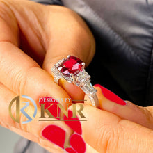 Load image into Gallery viewer, Cushion Ruby And Round And Baguettes Cut Cvd Diamonds Engagement Ring Antique Style Wedding Ring Anniversary Ring 14k Solid White Gold 3.70
