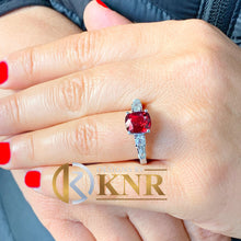 Load image into Gallery viewer, Cushion Ruby And Round And Baguettes Cut Cvd Diamonds Engagement Ring Antique Style Wedding Ring Anniversary Ring 14k Solid White Gold 3.70