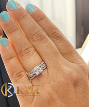 Load image into Gallery viewer, Princess Cut And Round Cut Natural Diamond Engagement Ring And Two Matching Band Bridal Ring Set Prong Set Propose Wedding Set 1.25ctw