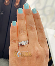 Load image into Gallery viewer, Princess Cut And Round Cut Natural Diamond Engagement Ring And Two Matching Band Bridal Ring Set Prong Set Propose Wedding Set 1.25ctw