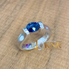 Load image into Gallery viewer, Oval Shape Blue Sapphire Engagement Ring Solitaire Ring Tension Set Ring Wedding Ring 14K Solid White Gold Natural Bridal Ring For Her 1.50
