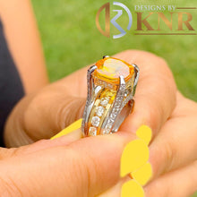Load image into Gallery viewer, Huge, Women's 14k solid white and yellow gold cushion cut yellow sapphire and natural diamond engagement ring Bridal Wedding 7.80ctw