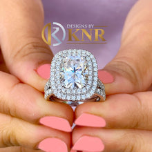 Load image into Gallery viewer, Cushion Cut and Round Cut IGI Certified Diamond Engagement Ring And Matching Band Wedding Bridal Set Double Halo 14K Solid White Gold 4.50ct