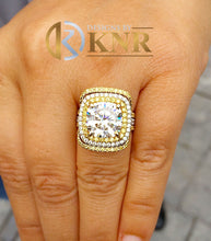 Load image into Gallery viewer, Cushion Cut Moissanite And Round Cut Sides Cvd Diamond Engagement Ring And Two Matching Bands Halo Wedding Set 14k Solid White Gold 7.10ctw