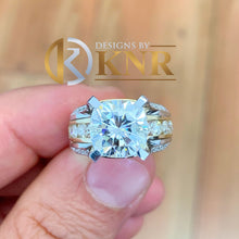 Load image into Gallery viewer, Cushion Cut Moissanite And Round Cut Sides Engagement Ring Inner Halo Wedding Ring Women's Bridal Ring 14k Solid White And Yellow Gold 6.50