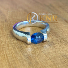Load image into Gallery viewer, Oval Shape Blue Sapphire Engagement Ring Solitaire Ring Tension Set Ring Wedding Ring 14K Solid White Gold Natural Bridal Ring For Her 1.50