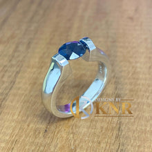 Load image into Gallery viewer, Oval Shape Blue Sapphire Engagement Ring Solitaire Ring Tension Set Ring Wedding Ring 14K Solid White Gold Natural Bridal Ring For Her 1.50