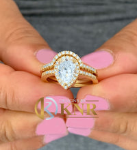 Load image into Gallery viewer, Pear Shape And Round Cut Sides IGI Certified Diamond Engagement Ring And Band Wedding Bridal Set Halo Ring Set 14k Solid Yellow Gold 2.00ctw