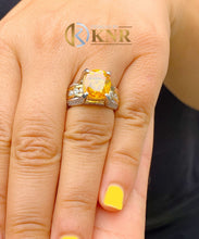 Load image into Gallery viewer, Huge, Women's 14k solid white and yellow gold cushion cut yellow sapphire and natural diamond engagement ring Bridal Wedding 7.80ctw