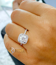 Load image into Gallery viewer, Cushion Cut Moissanite And Round Cut Engagement Ring Halo Halo Style Bridal Ring Wedding Ring Women's 14k Solid White Gold Ring For Her 2.20