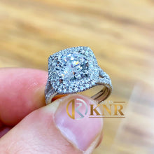 Load image into Gallery viewer, Round Cut Moissanite Engagement Ring Set In 14k Solid White Gold Wedding Ring Double Halo Bridal Ring Split Shank Halo Ring For Her 3.00ctw