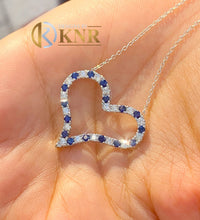 Load image into Gallery viewer, Heart Shape Round Cut Natural Diamonds And Sapphires Necklace 14k Solid White Gold Pendent And Adjustable Chain Bridal Wedding Gift 1.00ctw