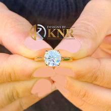 Load image into Gallery viewer, Cathedral Four Prong Setting Round Cut Natural Diamonds Engagement Solitaire Ring Minimalist Weddig Ring For Her 14K Solid Yellow Gold 0.80